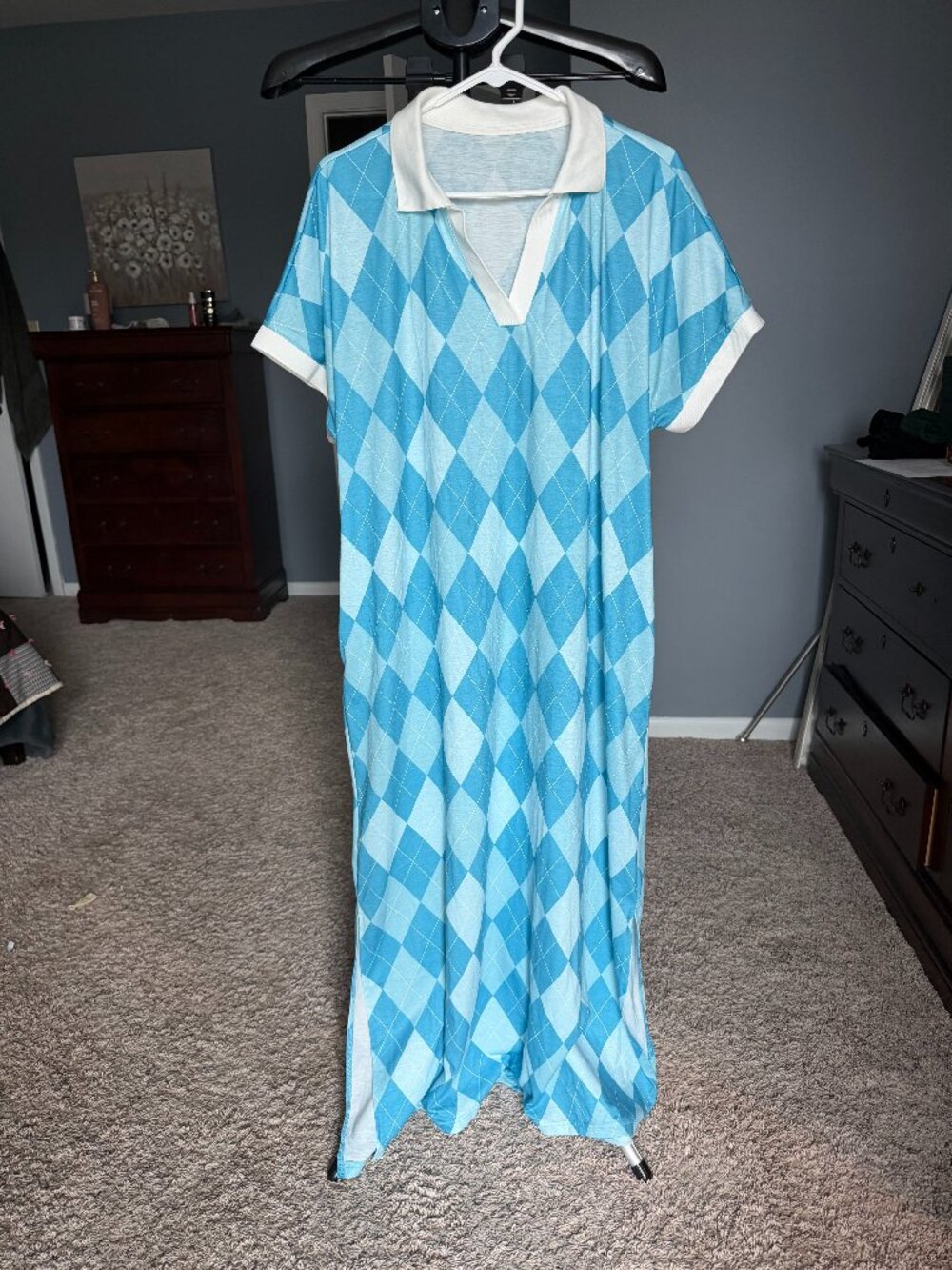 Argyle Collared Knit Dress – XXL (95% Cotton)